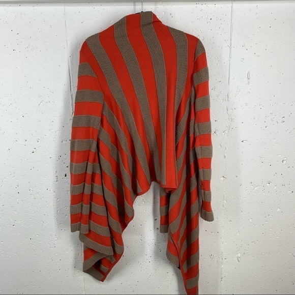 Neve Ski Medium Red/Orange Dark Tan Striped Asymmetrical Open Cardigan Sweater - Picture 10 of 15